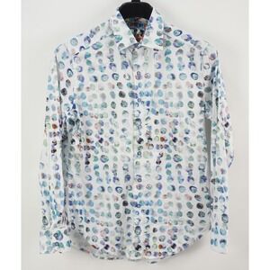 Robert Graham Holographic Psychedelic Skull Print Shirt Mens Small Stretch White